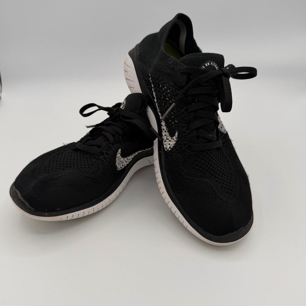 Nike Free RN Flyknit 2018 Running Shoes Womens 9.5 Good Black White